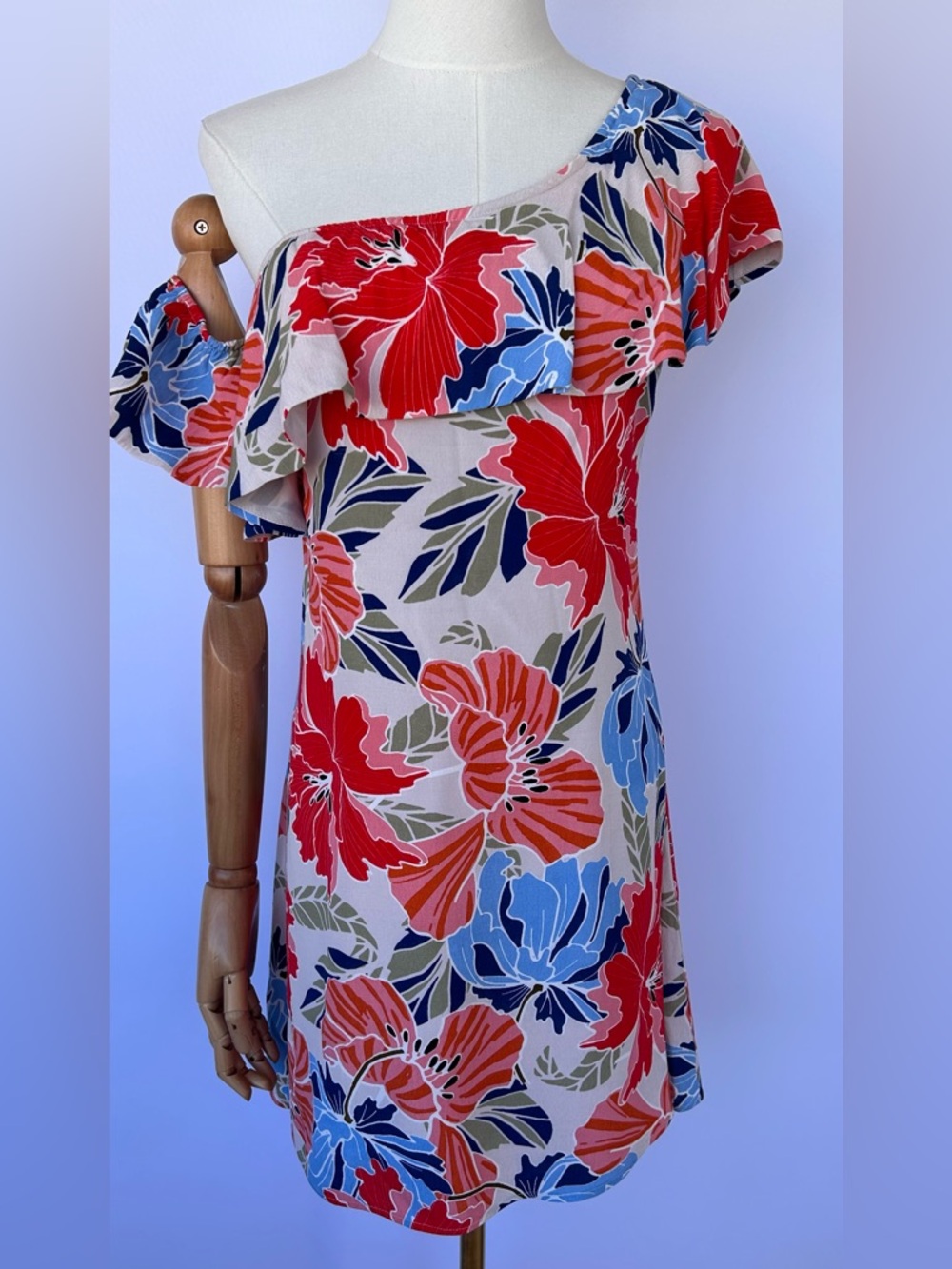 ASTR the‎ Label Women’s Marisol Tropical Floral Mini Dress 1 Shoulder Size Small